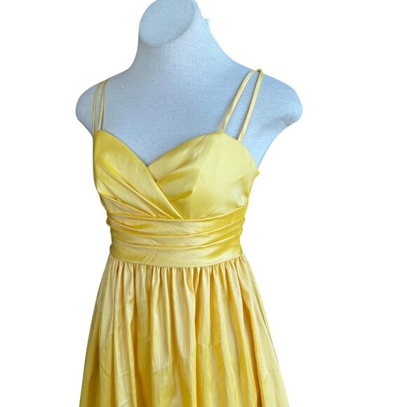WTOO by Watters & Watters Yellow Satin Prom Bridesmaid Dress Size 2 - Picture 4 of 12